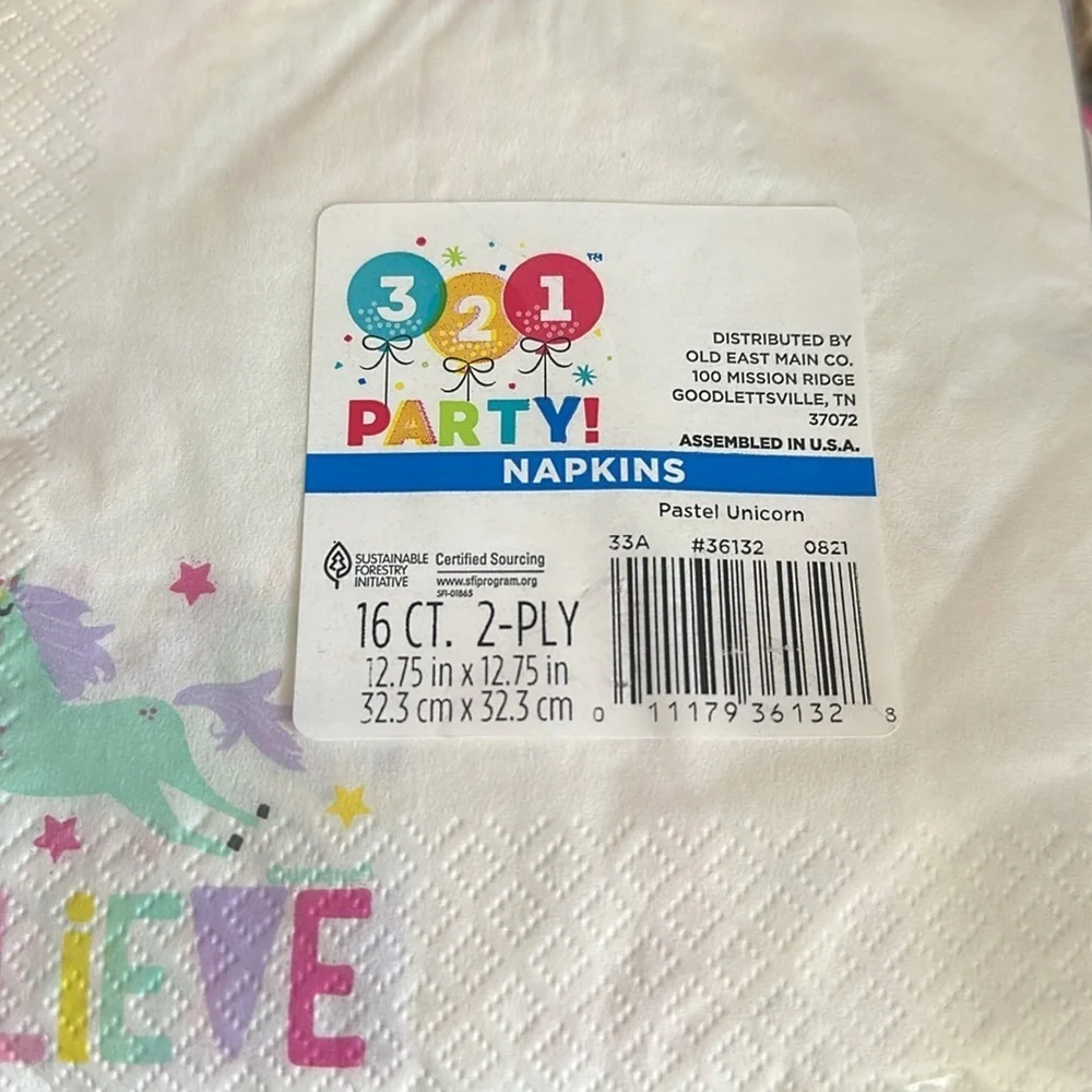 New 321 Party Pastel Unicorn Supplies